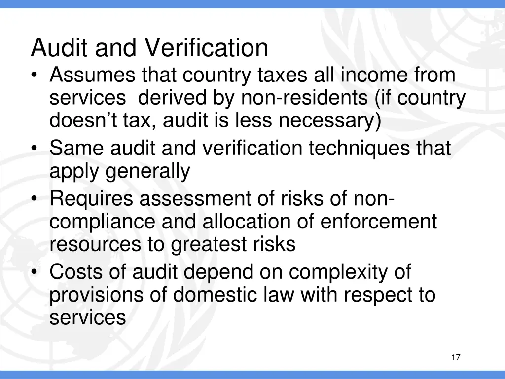 audit and verification assumes that country taxes