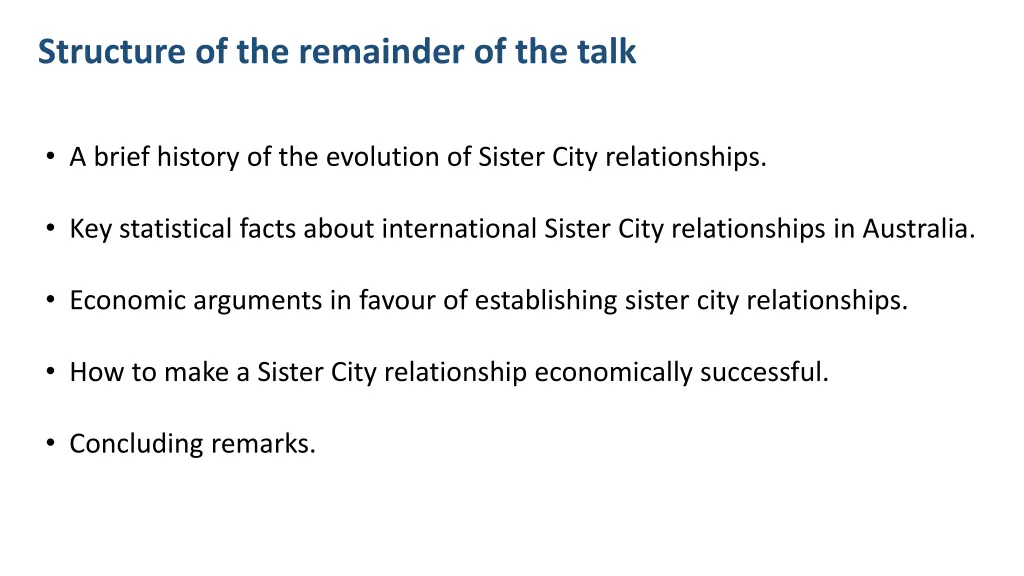 structure of the remainder of the talk
