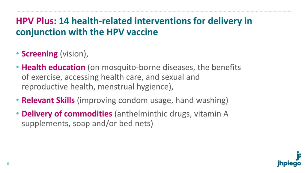 hpv plus 14 health related interventions