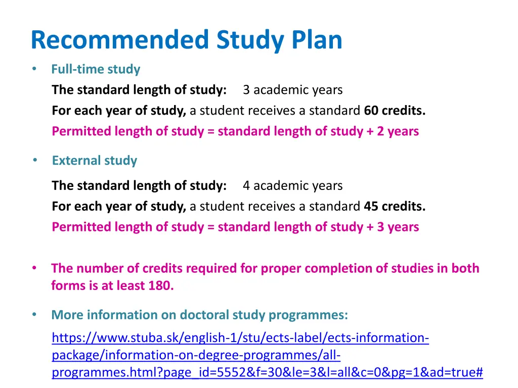 recommended study plan full time study