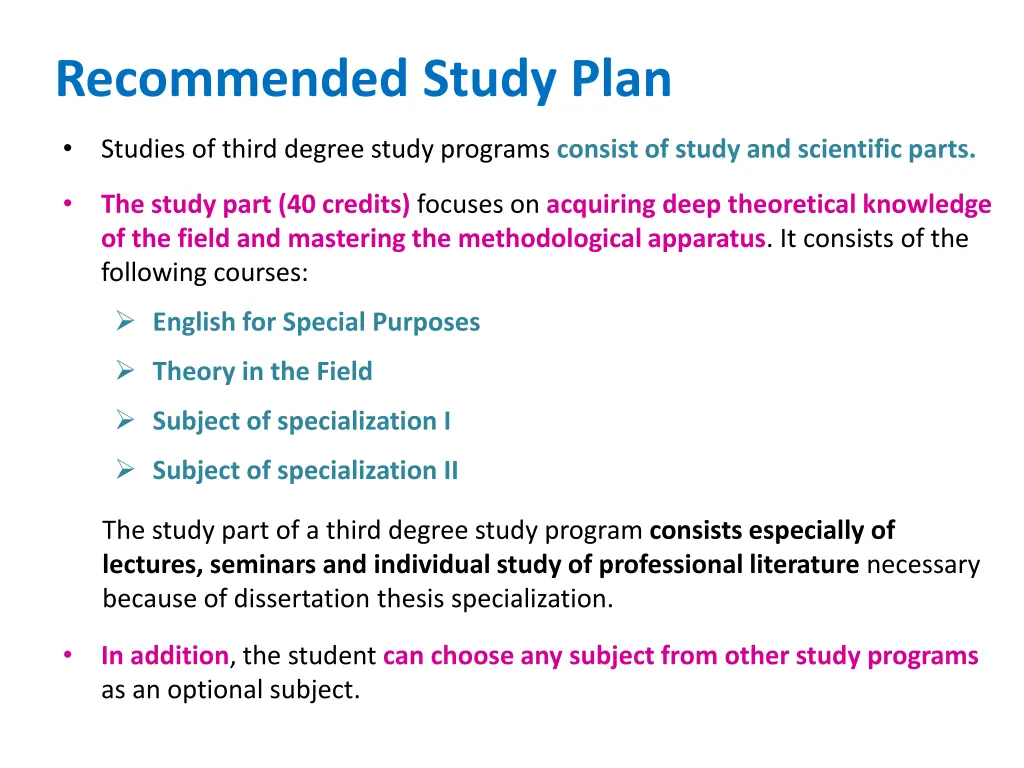 recommended study plan