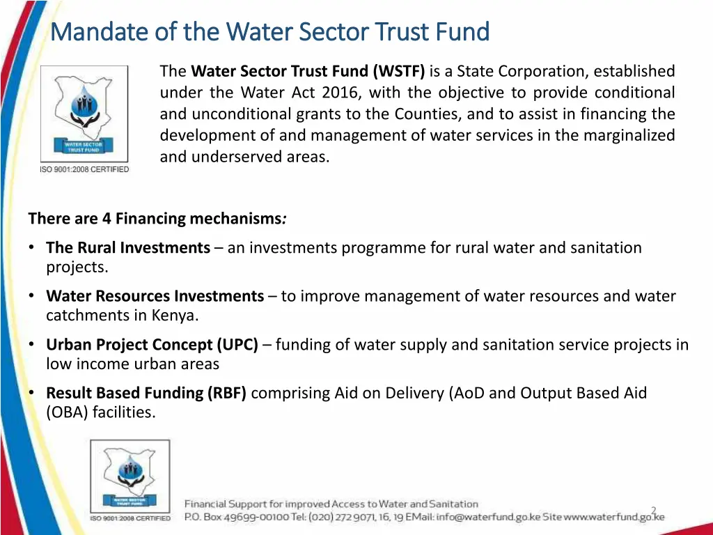 mandate of the water sector trust fund mandate