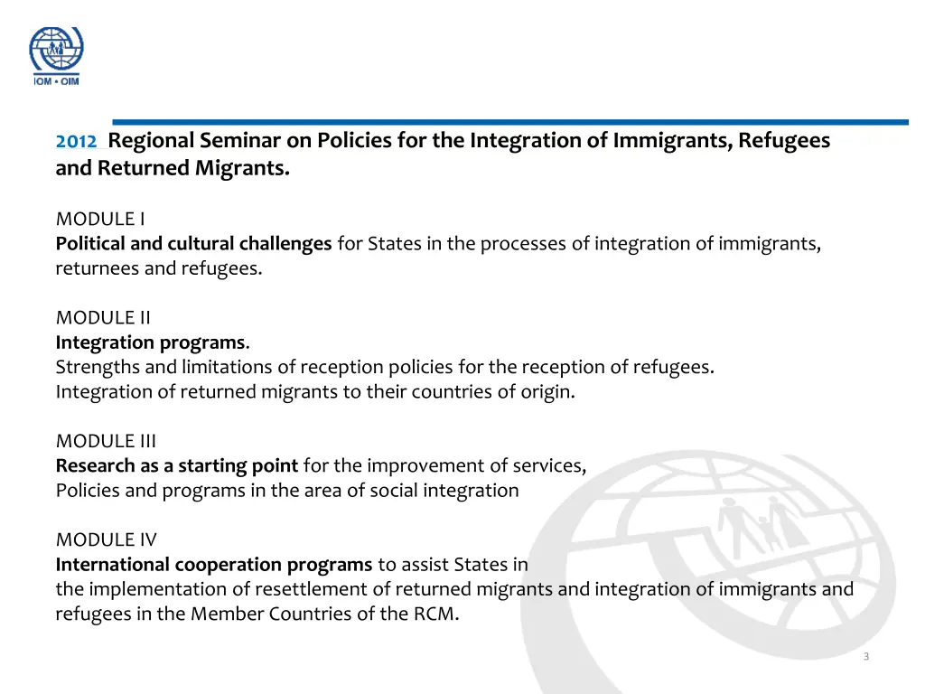 2012 regional seminar on policies