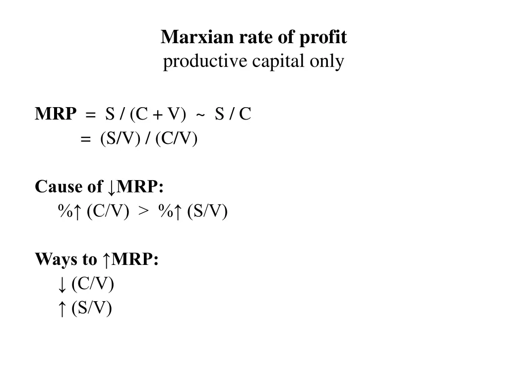 marxian rate of profit productive capital only