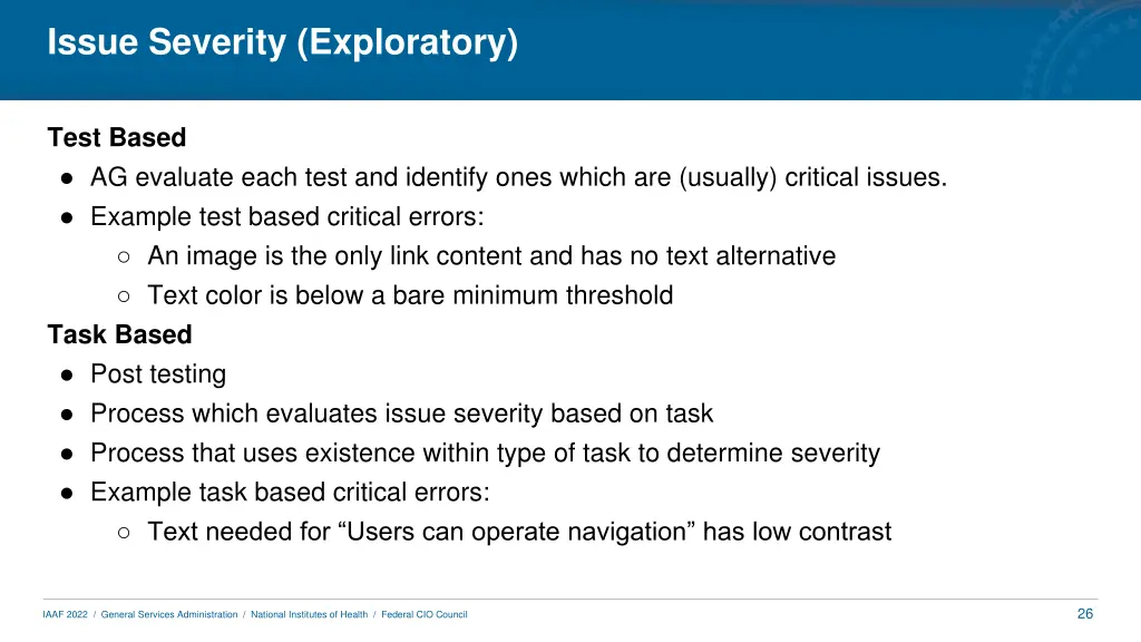 issue severity exploratory