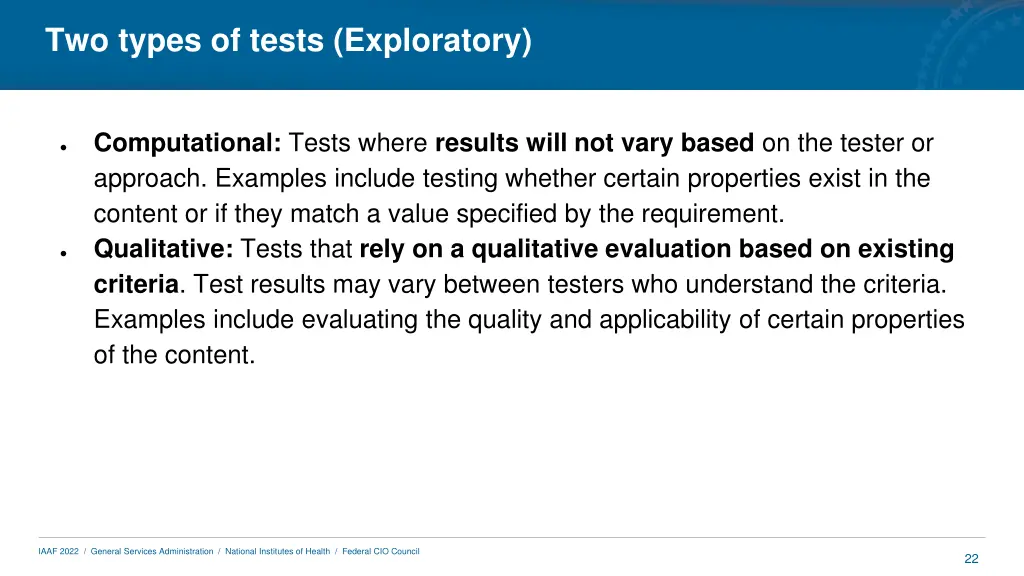 two types of tests exploratory
