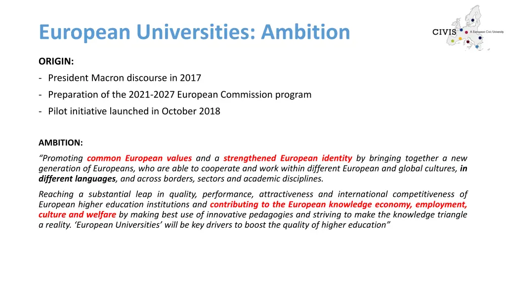 european universities ambition
