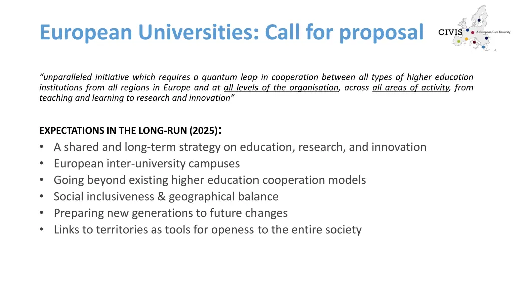 european universities call for proposal