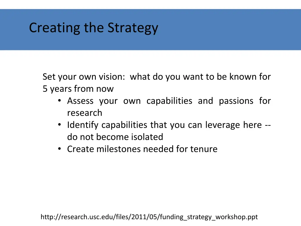 creating the strategy