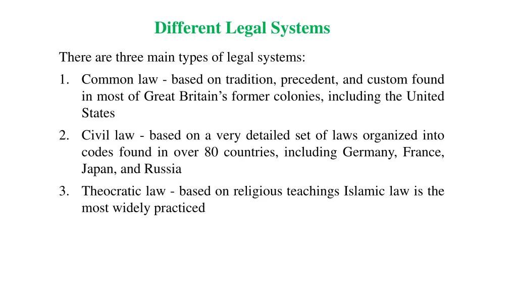 different legal systems
