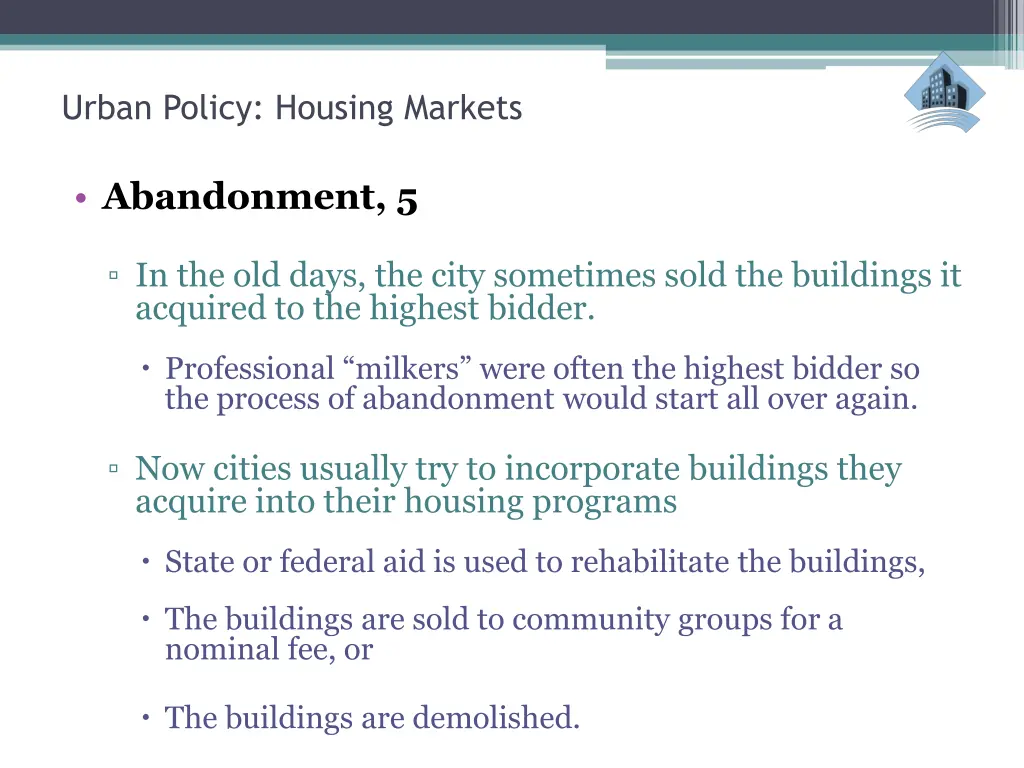 urban policy housing markets 16