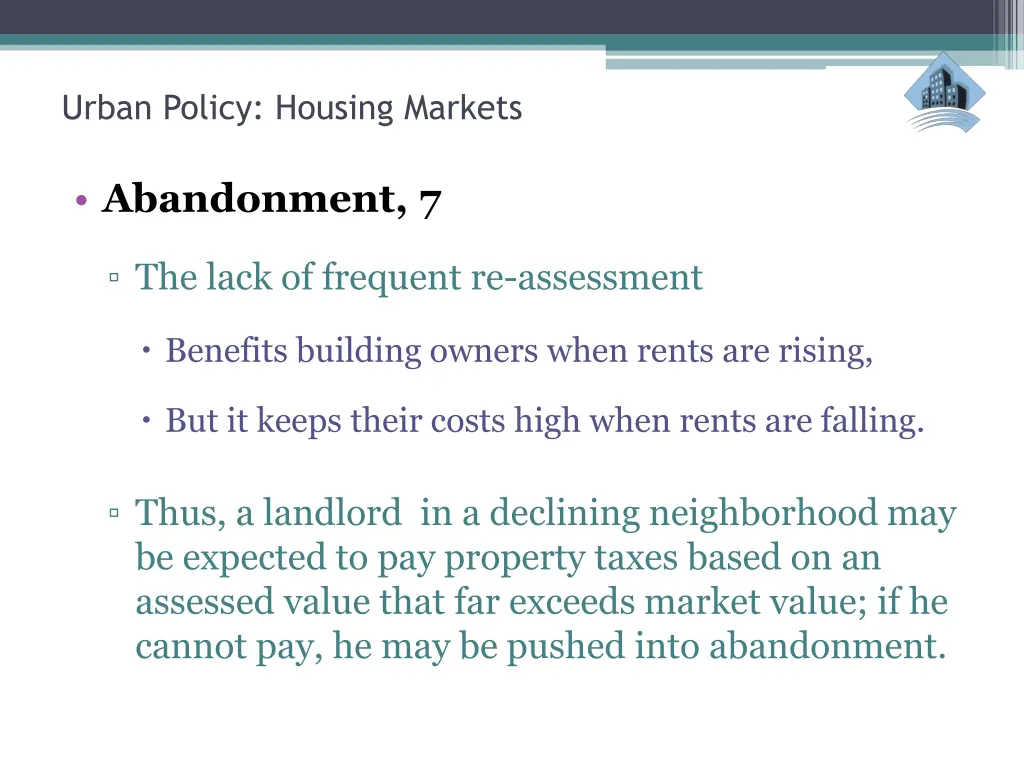 urban policy housing markets 18