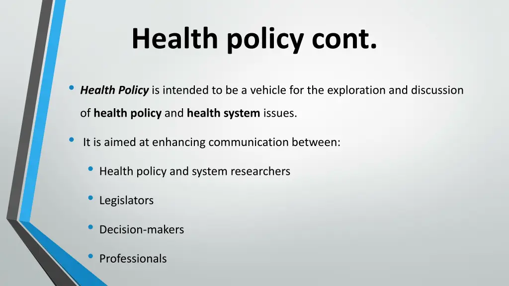 health policy cont