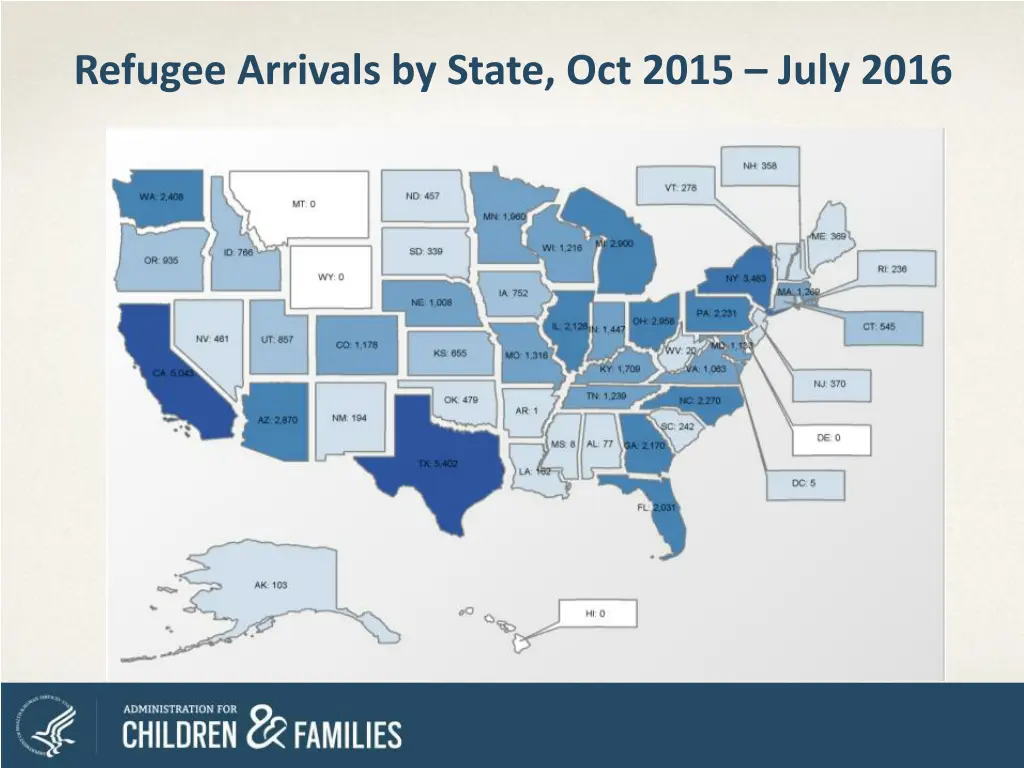 refugee arrivals by state oct 2015 july 2016