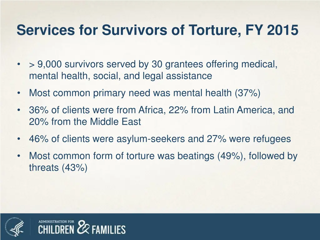 services for survivors of torture fy 2015