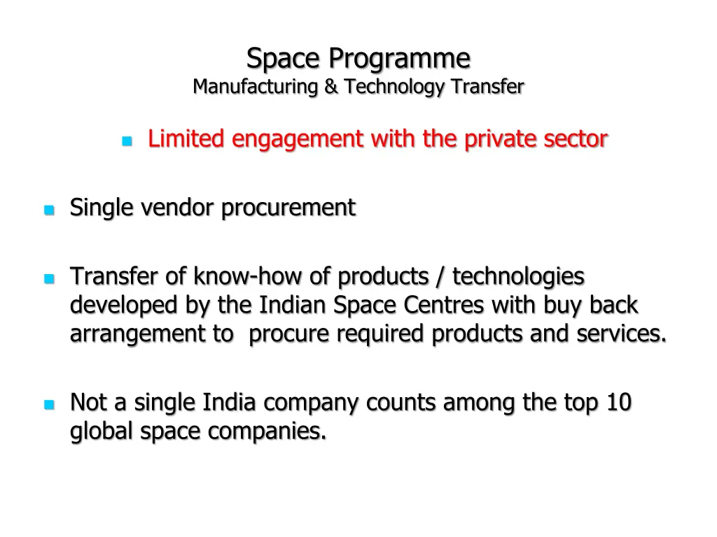 space programme manufacturing technology transfer