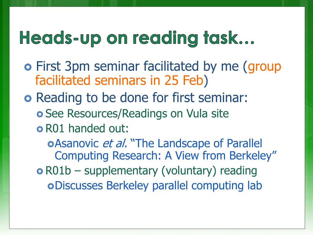 heads up on reading task