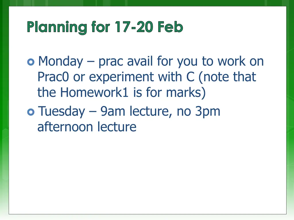 planning for 17 20 feb