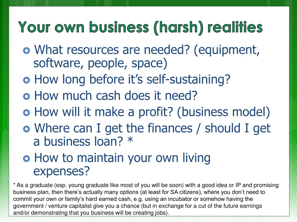 your own business harsh realities