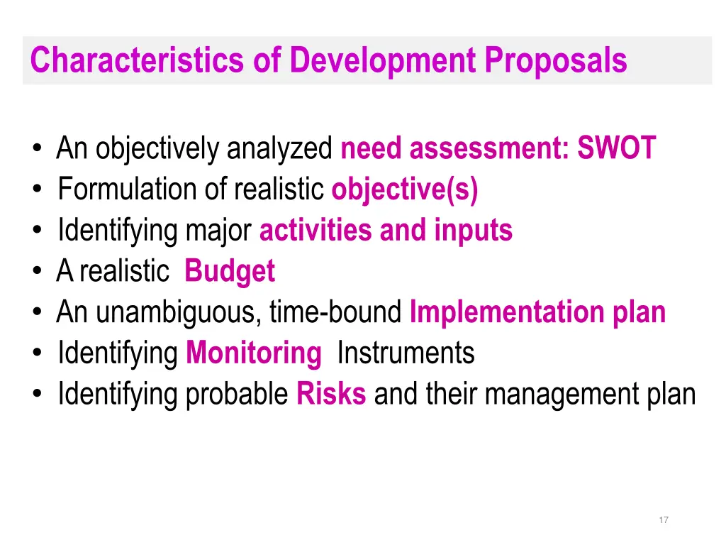 characteristics of development proposals