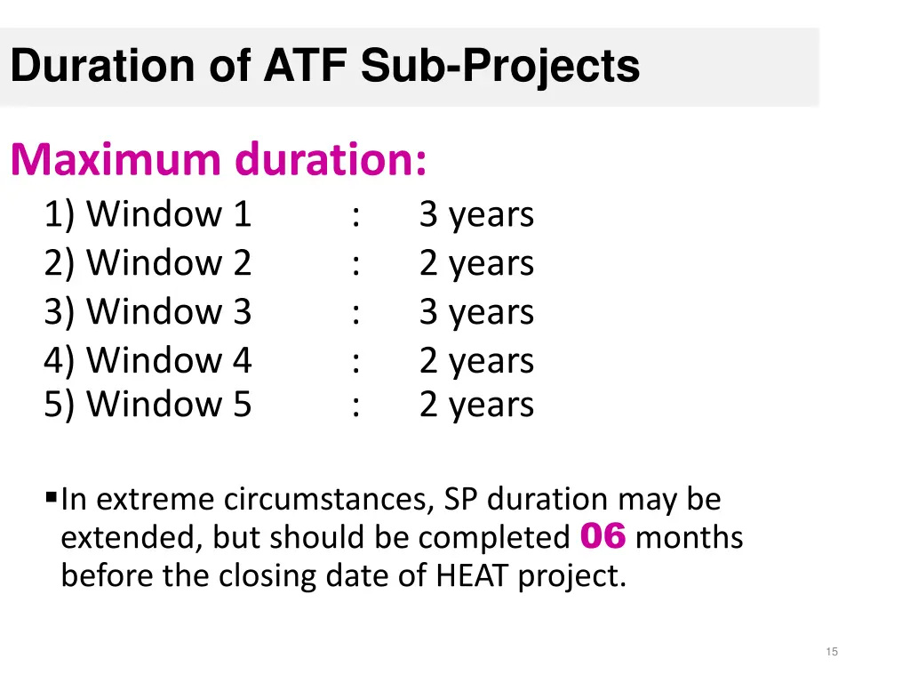 duration of atf sub projects