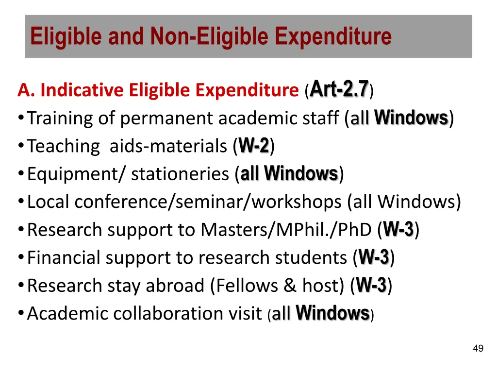 eligible and non eligible expenditure