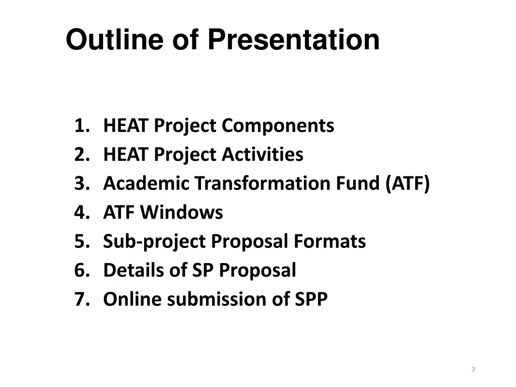outline of presentation