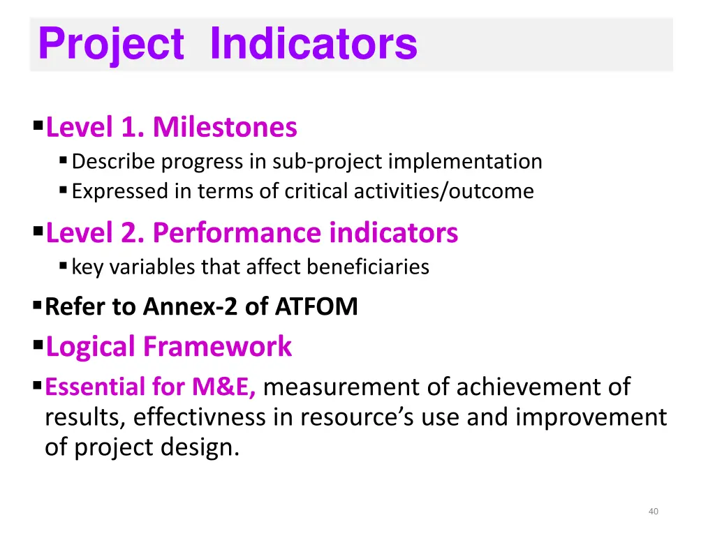 project indicators