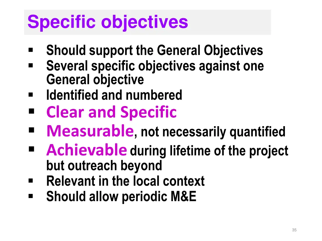 specific objectives