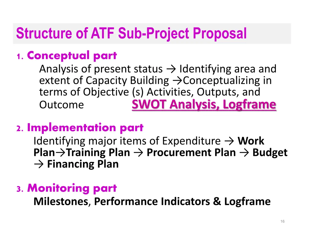 structure of atf sub project proposal