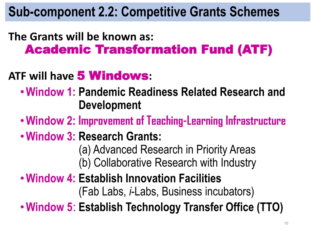 sub component 2 2 competitive grants schemes