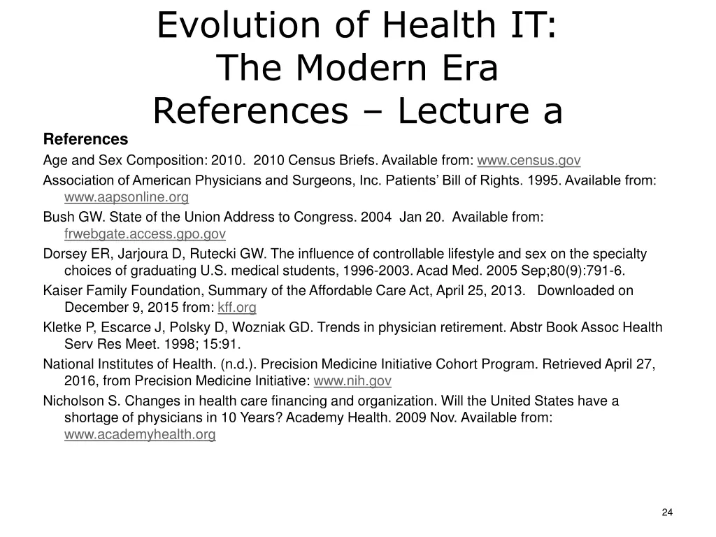 evolution of health it the modern era references