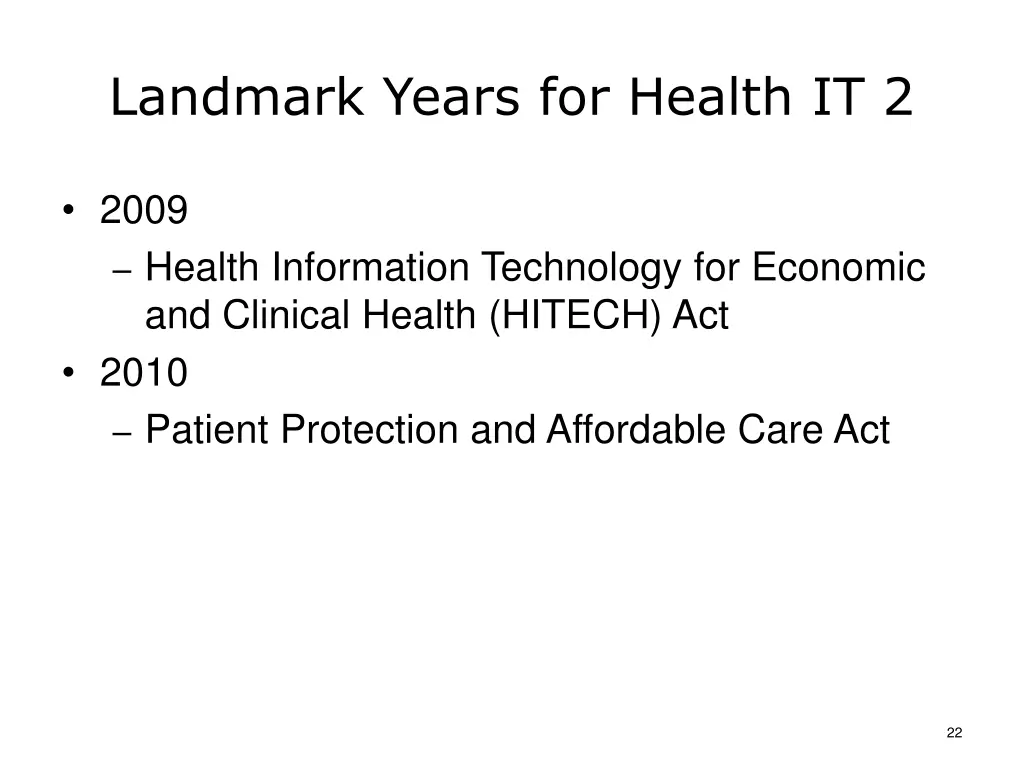 landmark years for health it 2