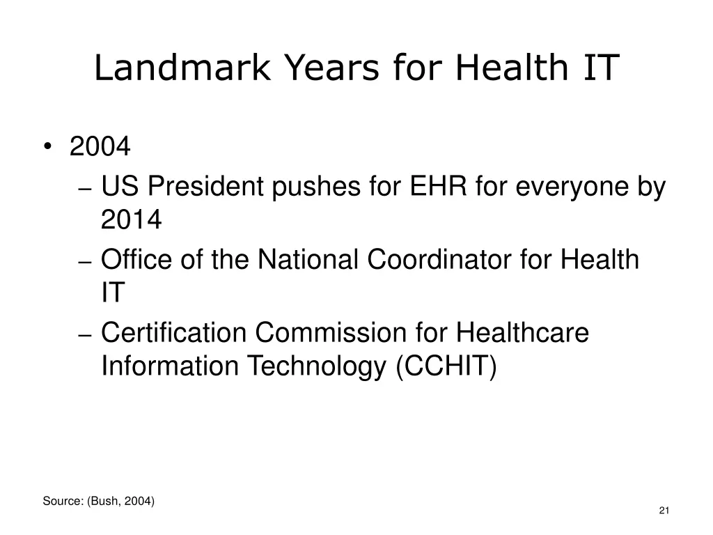 landmark years for health it