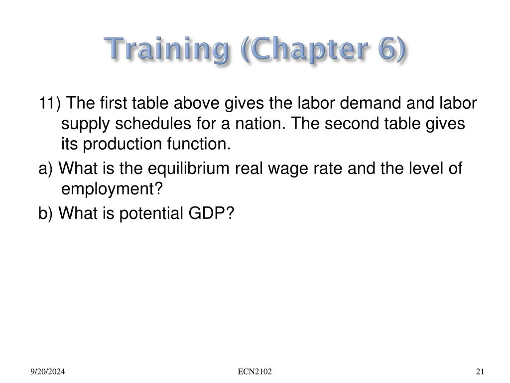 11 the first table above gives the labor demand