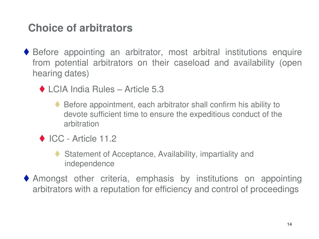 choice of arbitrators