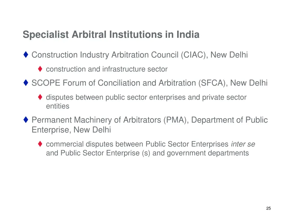 specialist arbitral institutions in india