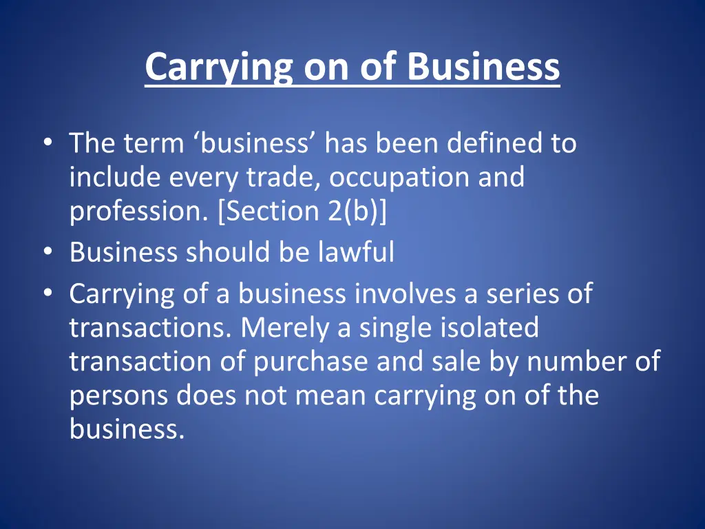 carrying on of business