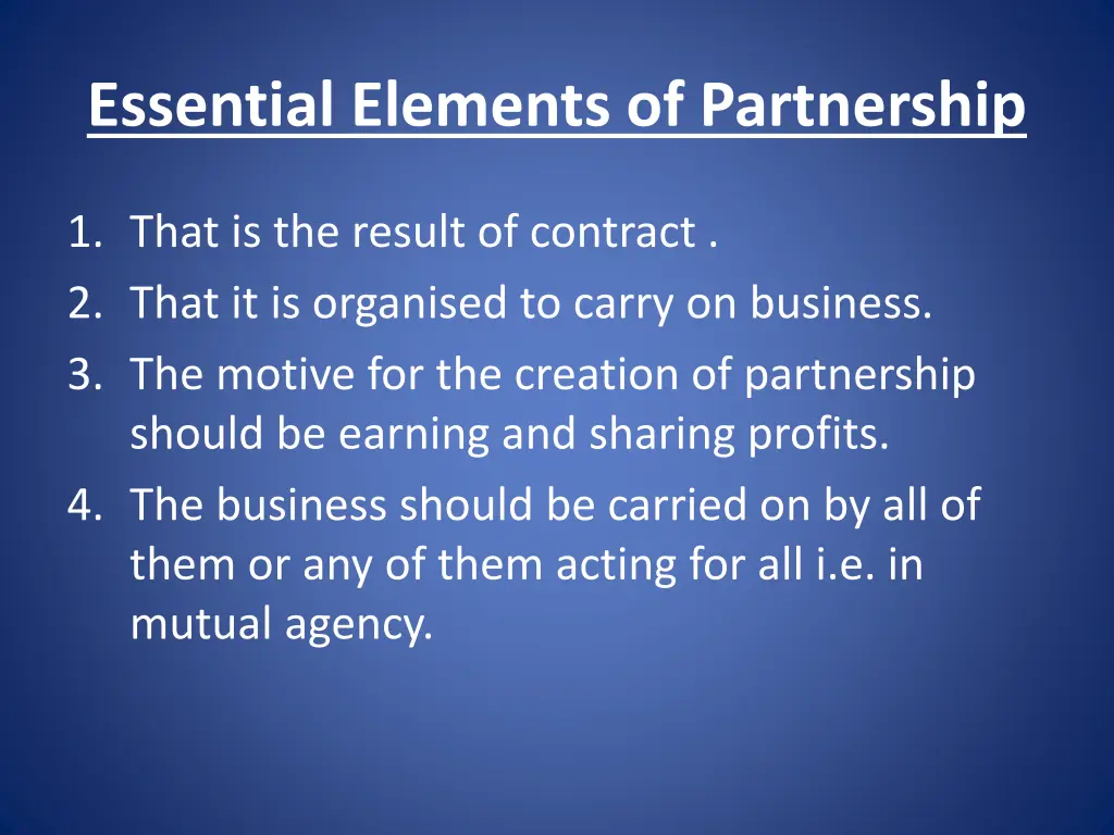essential elements of partnership