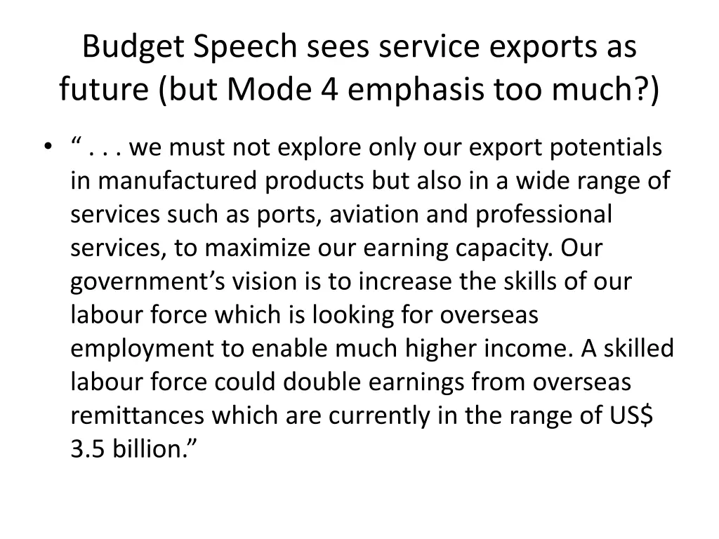 budget speech sees service exports as future
