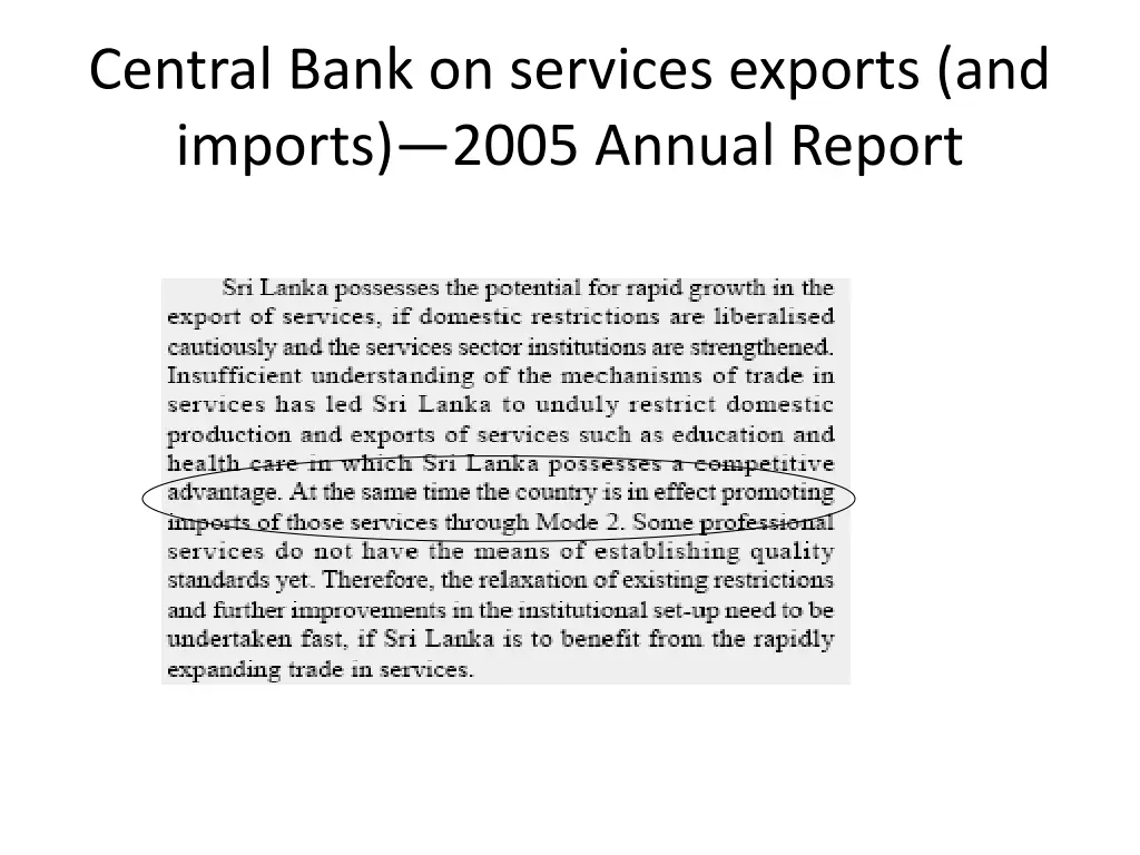 central bank on services exports and imports 2005