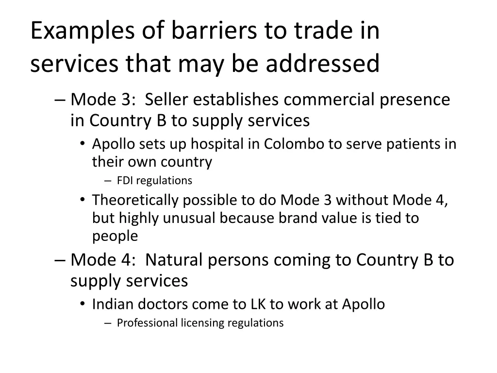examples of barriers to trade in services that 1