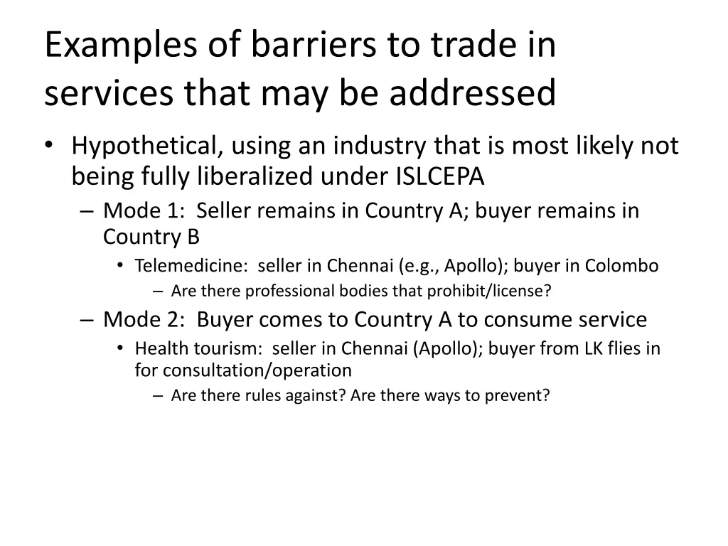 examples of barriers to trade in services that