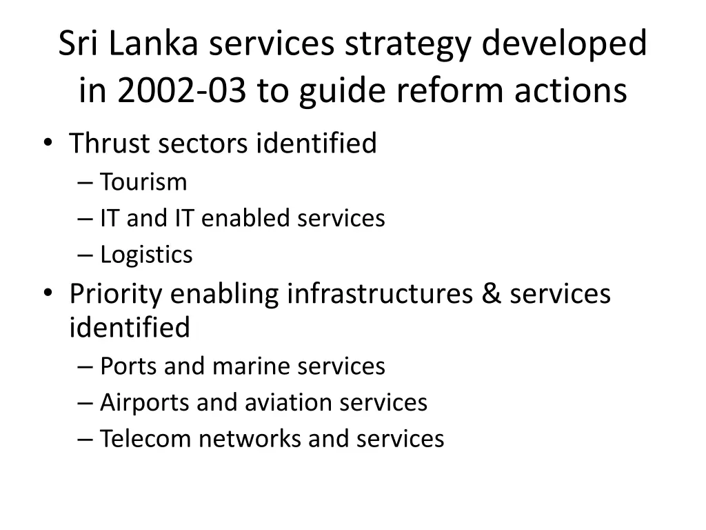 sri lanka services strategy developed in 2002