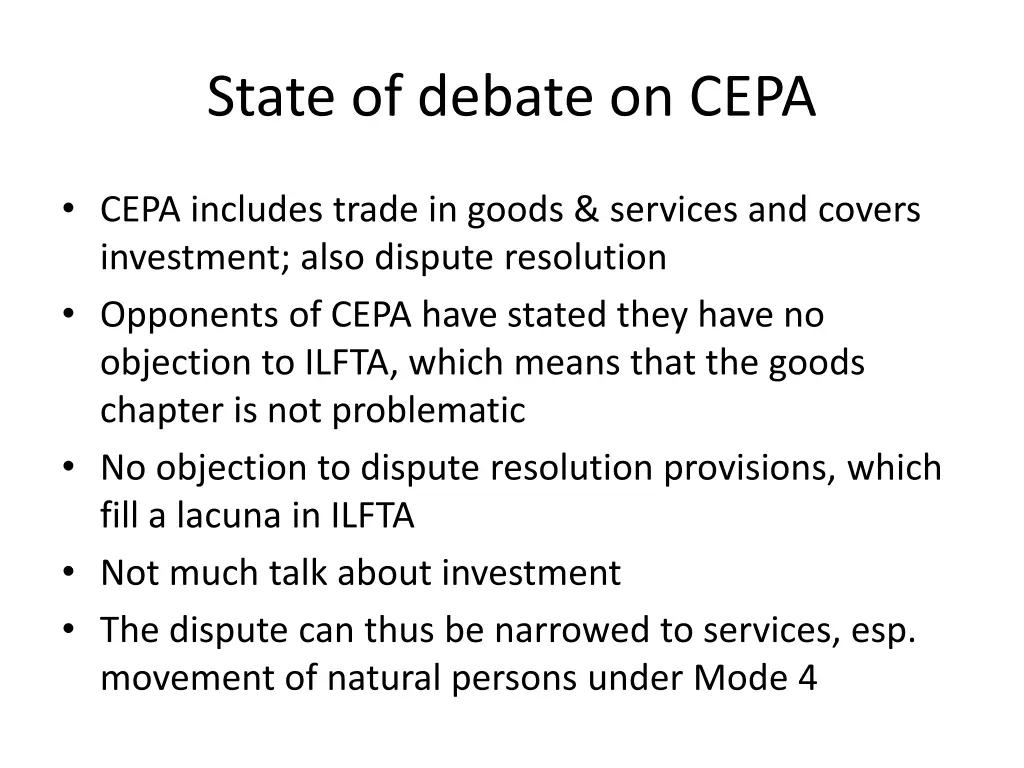 state of debate on cepa