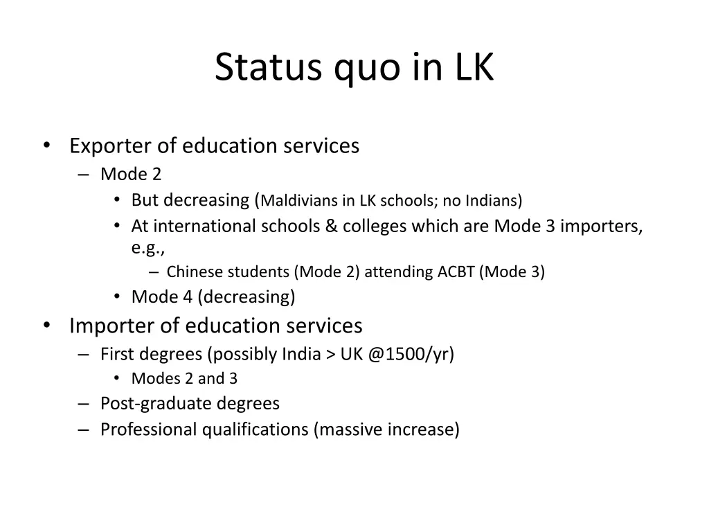 status quo in lk