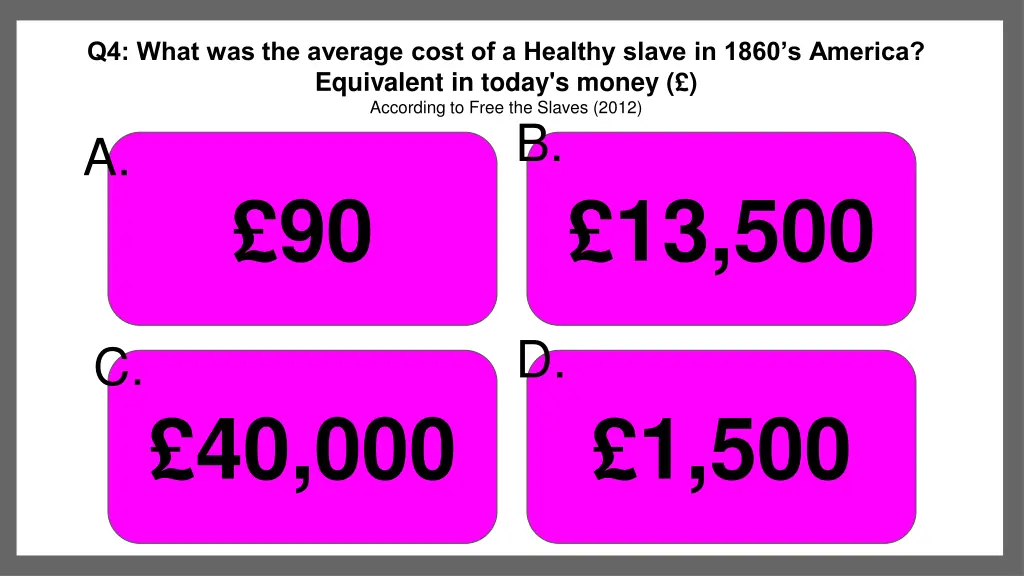 q4 what was the average cost of a healthy slave