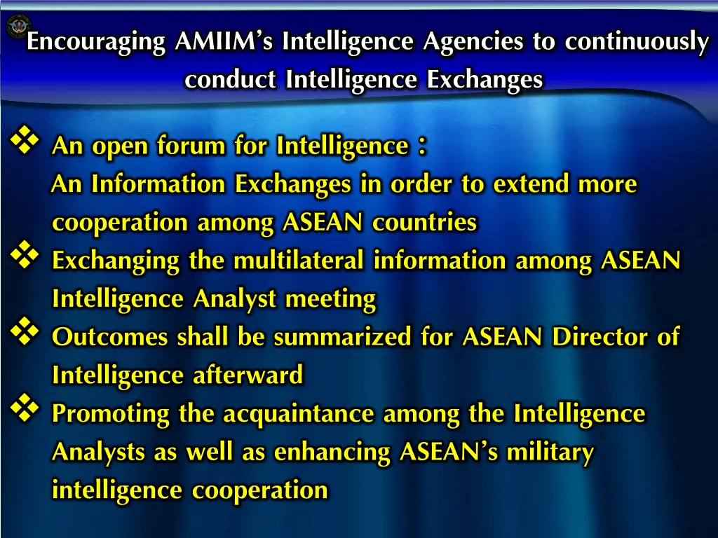 encouraging amiim s intelligence agencies
