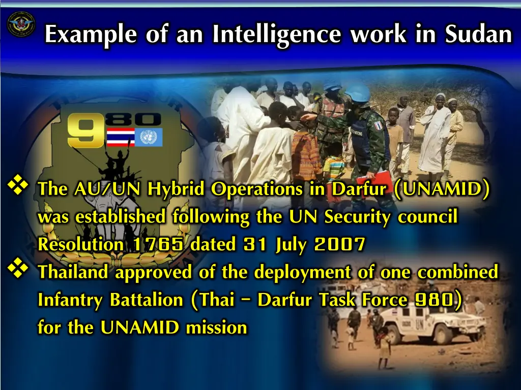 example of an intelligence work in sudan