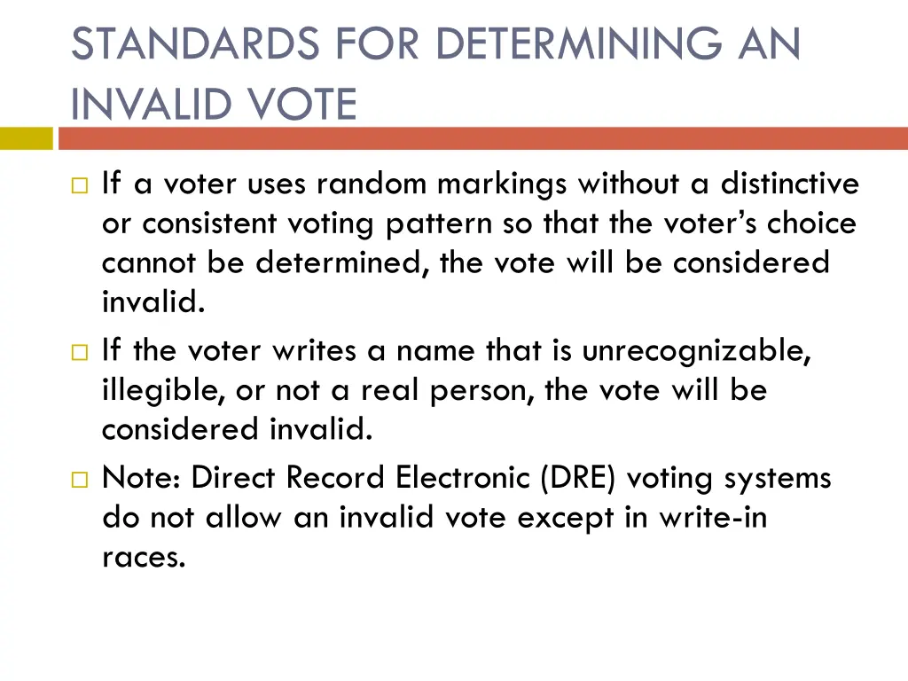 standards for determining an invalid vote